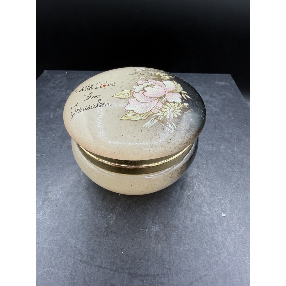 🕊️ Vintage Hand-Carved Stone Floral Trinket Box 🌸 "With Love from Jerusalem"